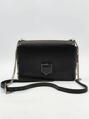Jimmy Choo Black Leather Lockett Shoulder Bag Silver Chain Crossbody